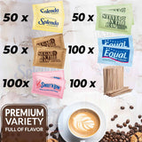 Sweetener and Sugar Packets for Coffee Variety Pack 450 Count - With Stevia Packets