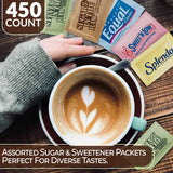 Sweetener and Sugar Packets for Coffee Variety Pack 450 Count - With Stevia Packets