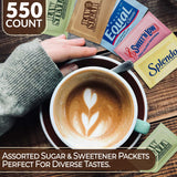 Sweetener and Sugar Packets for Coffee Variety Pack - 550 Count, With Stevia Packets