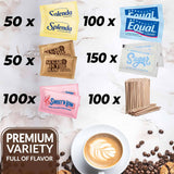 Sugar Packets for Coffee - 550-Pack: Splenda, Sugar in the Raw, Equal, Sweet'n Low, Cane Sugar & Wooden Coffee Stirrers