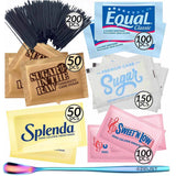 Sugar Packets for Coffee - 650-Pack: Splenda, Sugar in the Raw, Equal, Sweet'n Low, Cane Sugar & Reusable Coffee Stirrers