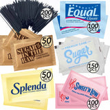 Sugar Packets for Coffee - 650-Pack: Splenda, Sugar in the Raw, Equal, Sweet'n Low, Cane Sugar & Reusable Coffee Stirrers