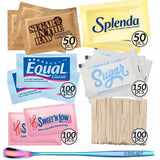 Assorted Sugar Packets for Coffee Variety Pack - 550 Count, Wooden Stirrers