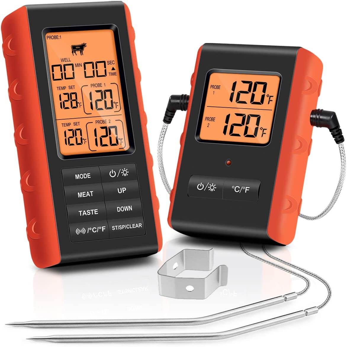 Wireless Grill Thermometer with Long Wireless Range and 4 Stainless Steel  Probes Meat Thermometer