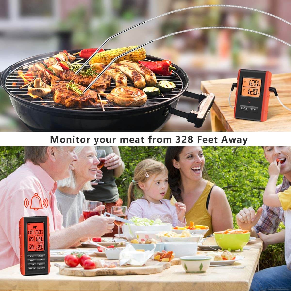 Smart Meat Thermometer | Wireless Food Thermometer | 195ft Wireless Remote  | with 2 Pcs Meat Probe, Digital Cooking Thermometer | for The Oven, Grill