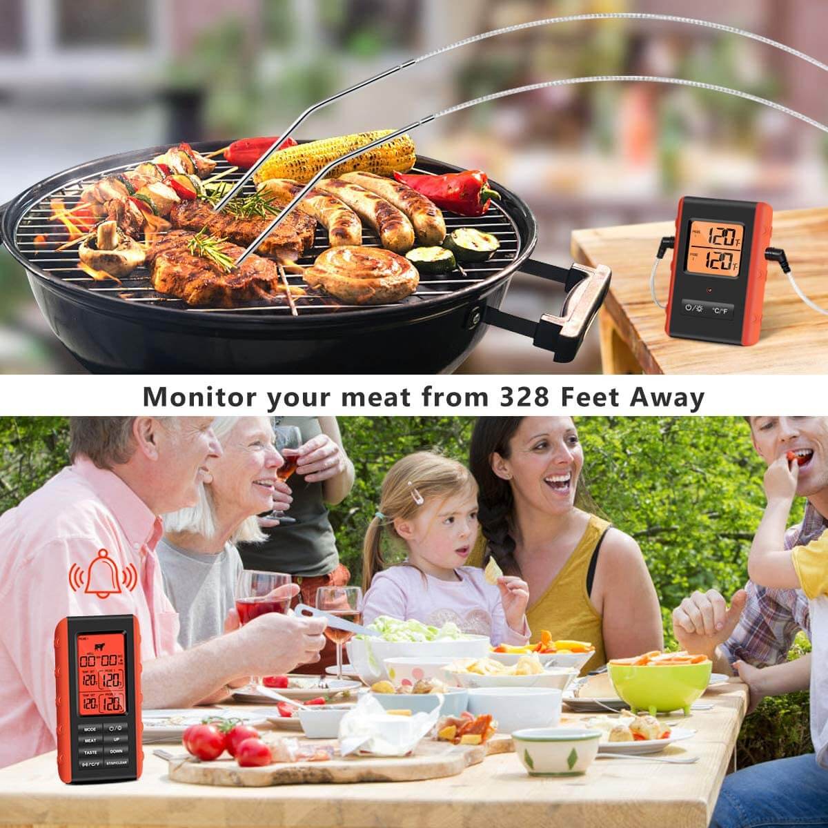 Wireless Grill Thermometer with Long Wireless Range and 4 Stainless Steel  Probes Meat Thermometer