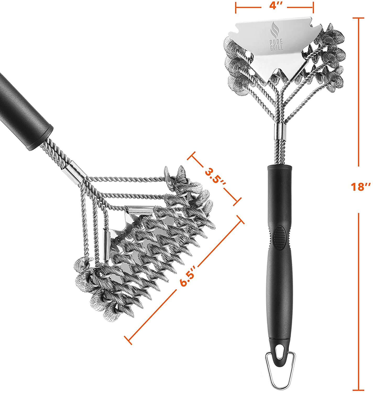 Stainless Steel BBQ Grill Brush with Scraper, Bristle Free, 18 – Zeust